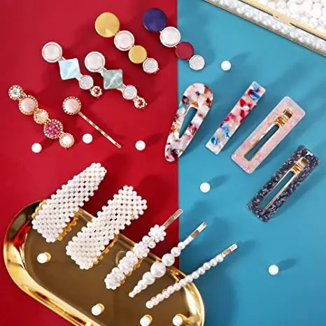 Amazon Hot Selling Pearl Hair Clip Set  For Girls Baby  Acrylic Acetate Hairpin Combination Hair Accessories (8Pcs)