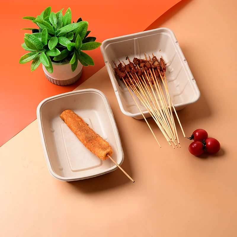 Wholesale  Disposable Bagasse Food Container Biodegradable Sugarcane Pulp  Paper Rectangle Boxes