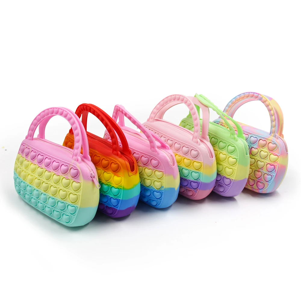 New Fashion Rainbow Pop Purse Bag for Girls, Relief Stress Sensory Fidget Toys Crossbody Handbags Adjustable Shoulder Bags