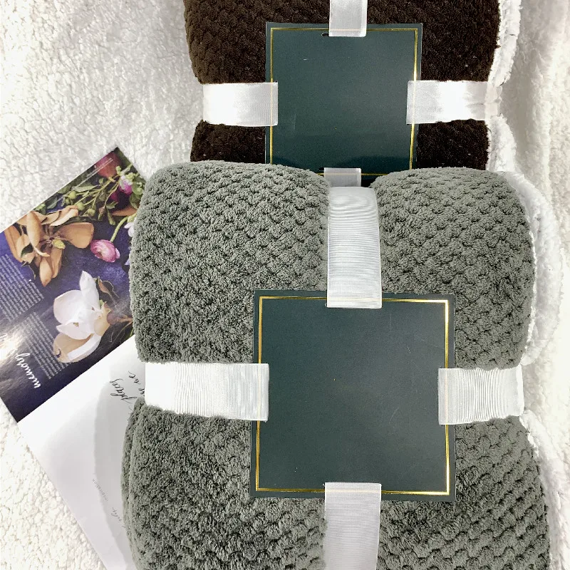 2PLY Solid Waffle Coral Fleece With Sherpa Blanket High Quantity Soft Warm Blanket