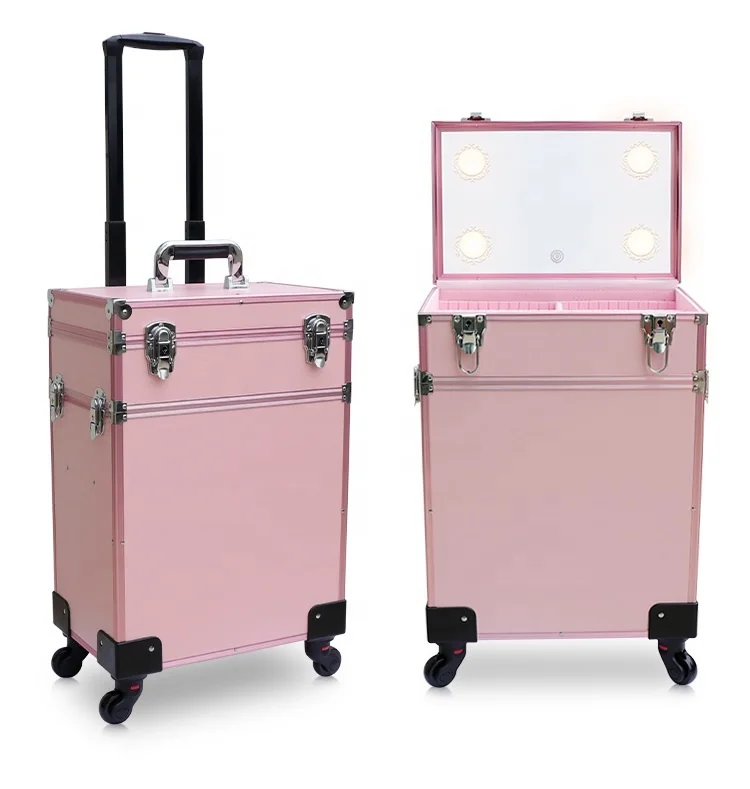 Yaeshii Professional Makeup Artist Cosmetic Case Beauty Trolley Suitcase LED Light Mirror Box Rolling Luggage