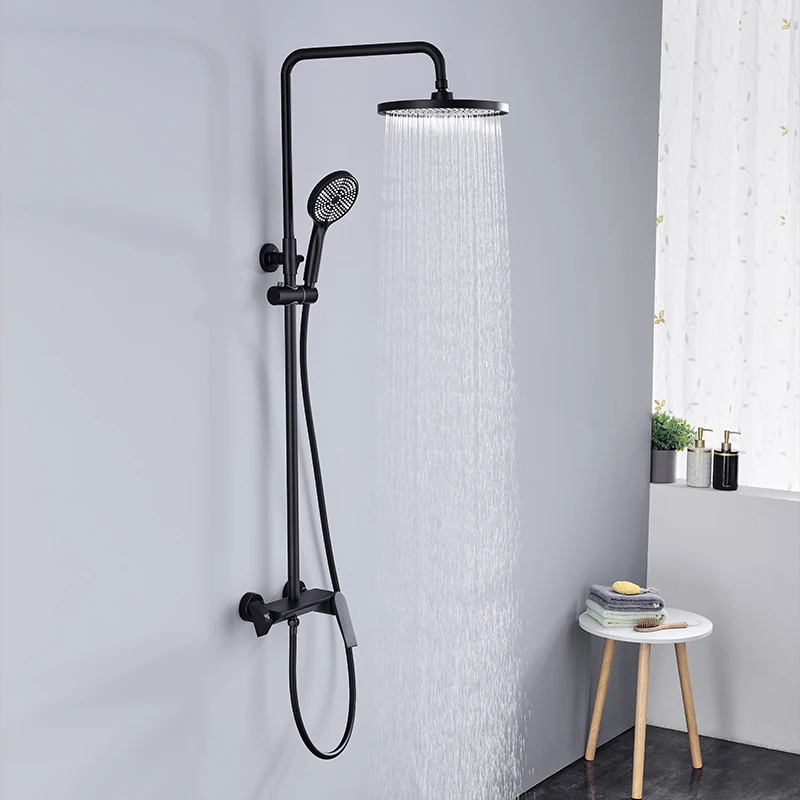 Matt black thermostatic shower system stainless steel 304 bathroom rain shower set mixer column