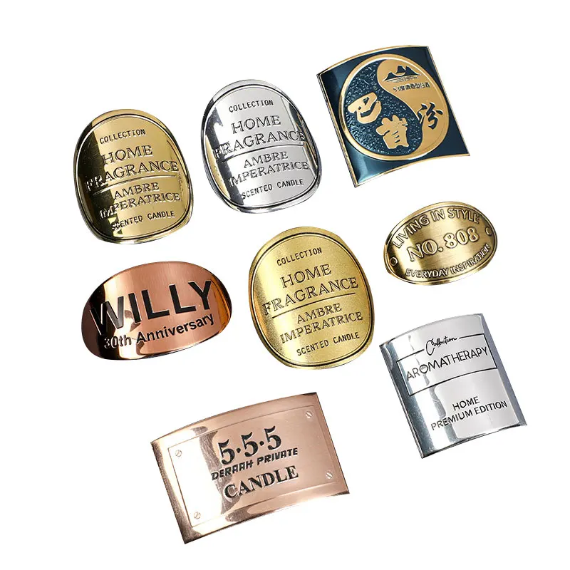 Metal plate arc bending wine label perfume bottle ceramic cup nameplate is affixed with embossed aluminum plate metal label