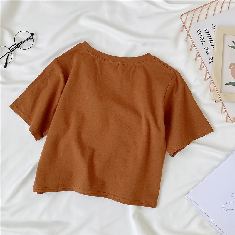High quality crop top t shirt 180gs 95% cotton plain blank v neck tshirt for custom  women crop top