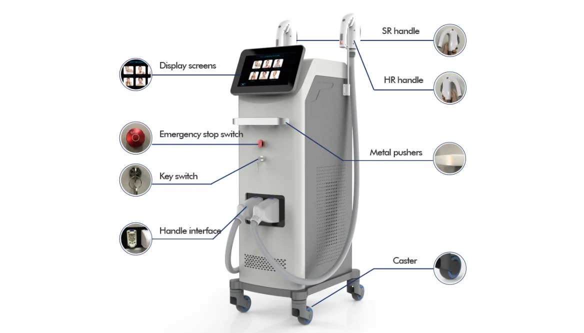 2024 Vertical Dual Handle IPL HR/SR Hair Remover Suitable for All Skin Types Hair Removal Machine