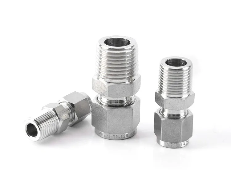Male Straight SS316 pe Compression Fittings Adaptor Compression Pipe Joint Fittings BSPT Male Tube Fitting Union Instrument Tee