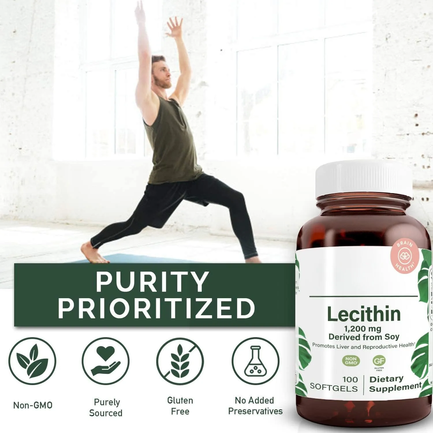 Yaniv Lecithin Vitamin E Soft Capsule 1200mg High Potency 100 Softgels Supplement  Non-GMO  Soy Free  Gluten Free Supplement