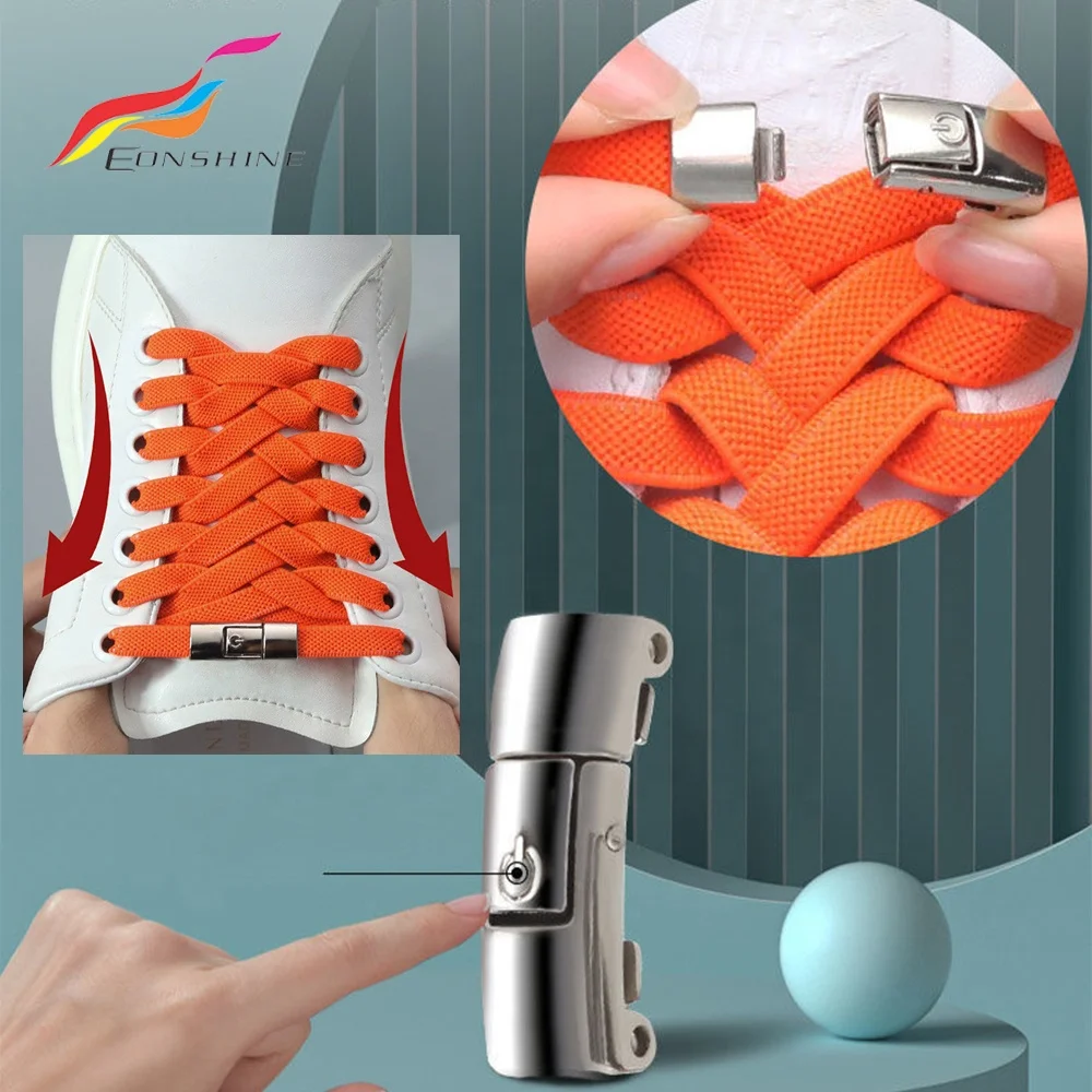 The Newest One Touch Switch No Tie Flat Lazy Tying Free Elastic 8mm Press Lock Shoelaces