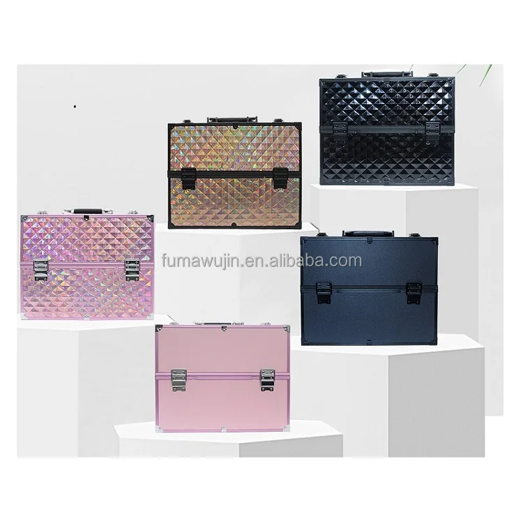 Professional Wholesale cosmetic case nail art tools box portable Aluminum alloy makeup storage box