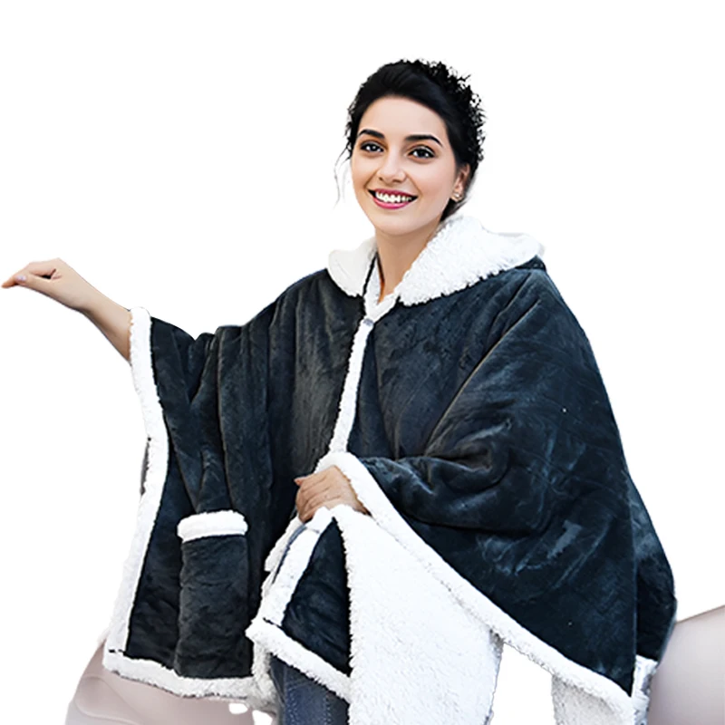 Winter Sweatshirt Wearable Hooded Cape Pullover Poncho Blanket With Sleeves warmer throw electric wearable heated blanket