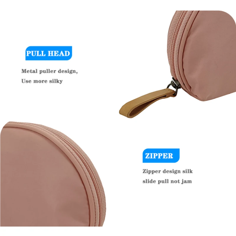 Custom leather makeup travel wholesale Polyester pink luxury Satin Half Shell Shape Trendy cosmetic bags & cases