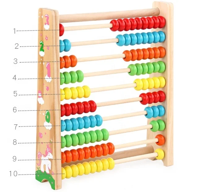 Early Educational Teaching Toys Children 10 Row Colorful Wooden Beads Abacus Soroban