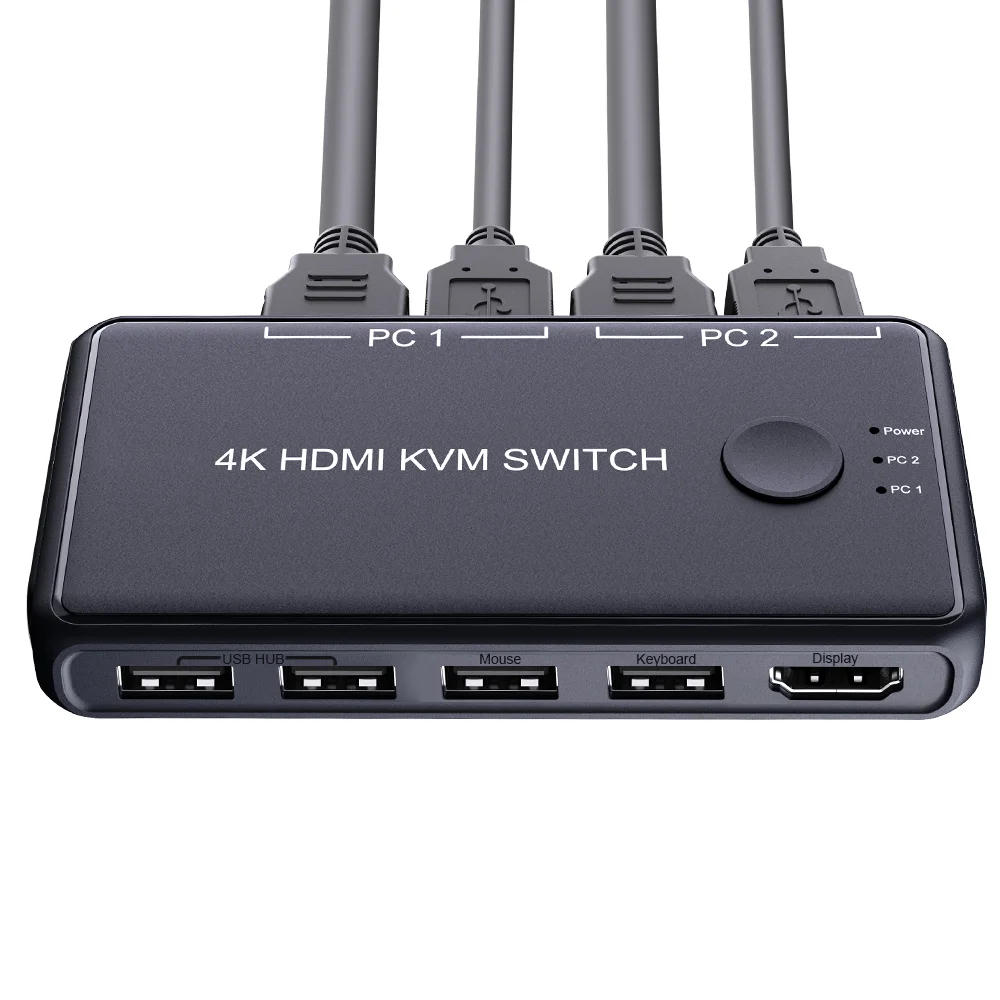 KVM-Консоль HDMI с 2 USB-портами, 4K @ 60 Гц, поддержка переключателя HDMI 2,0 KVM с функцией 2 USB-Хаба