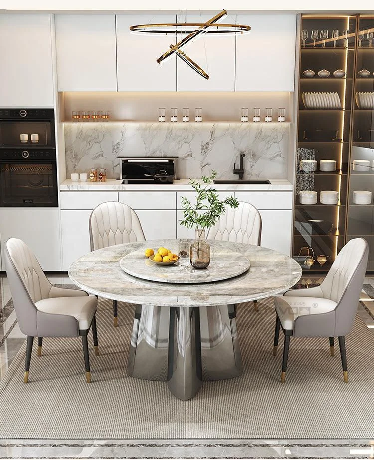 Modern Dining Room Furniture high-quality white marble round dining table with stainless steel base