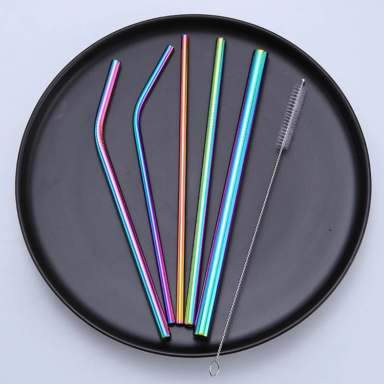 Оптовая продажа, Набор цветных металлических трубок для питья из нержавеющей стали с футляром