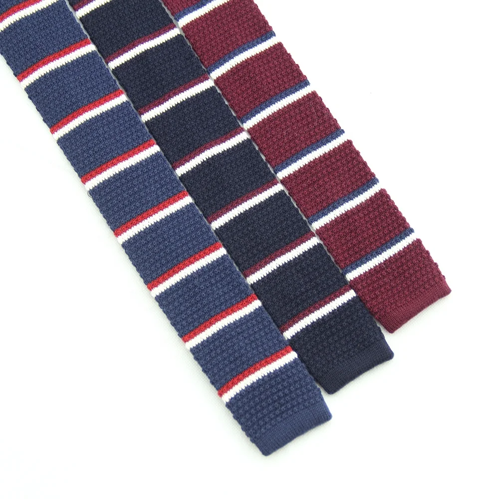 China Wholesale Classic Striped Mens Custom Knitted Ties Necktie Slim Skinny Thin Knitting Flat Head Man 100% Silk Knit Ties