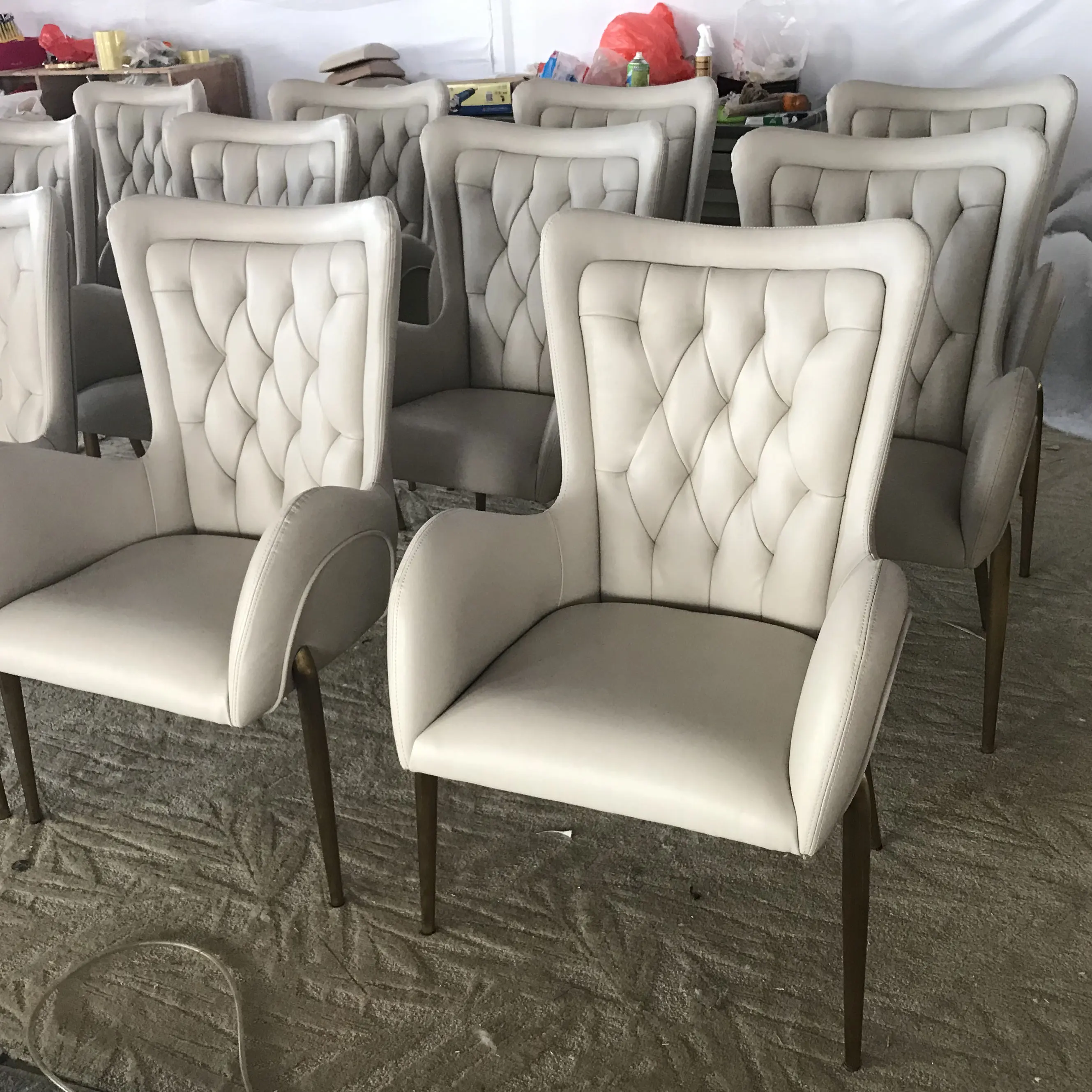Wedding event party restaurant furniture fabric armrest dining chair Italian style chair with stainless steel legs