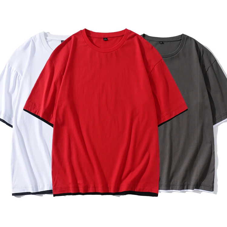 High Quality Cotton Blank T shirt  Oversize Men Printing Custom T shirt False Two Piece T-Shirt