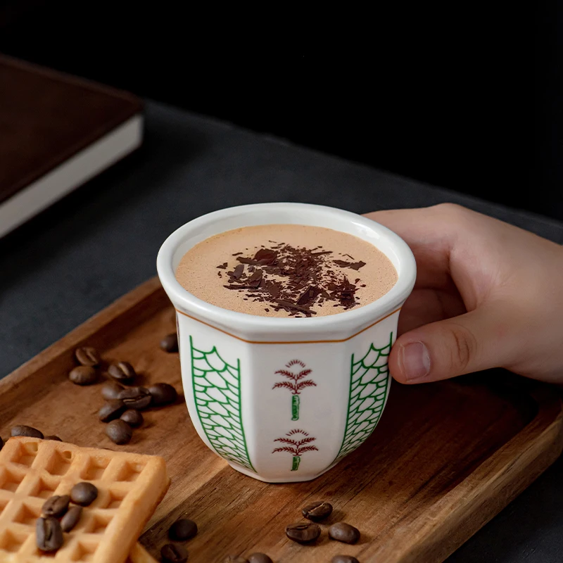 Find Elegant traditional pattern Palm Tree 180ml 6oz porcelain mid eastern arabian espresso coffee cups Handshake ceramic mug