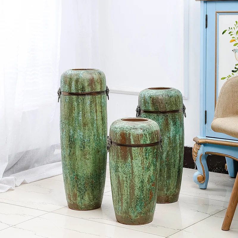 Sale New Design Tall Floor Green Glazed Colorful Big Jar Large Ceramic Long Flower Vases For Home Decoration