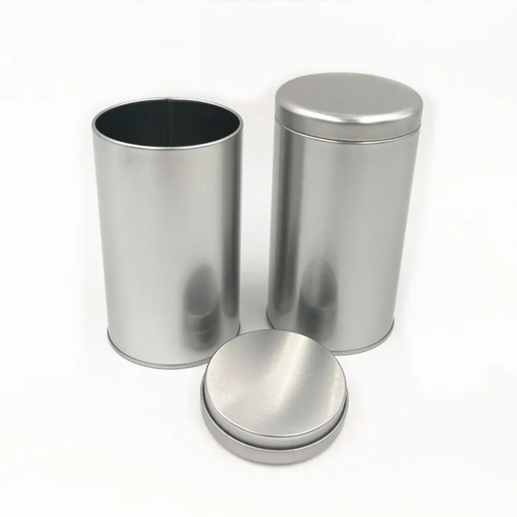 Short Tall Round Cylinder Silver Airtight Metal Container Coffee Bean Tea Canister Empty Tin Cans