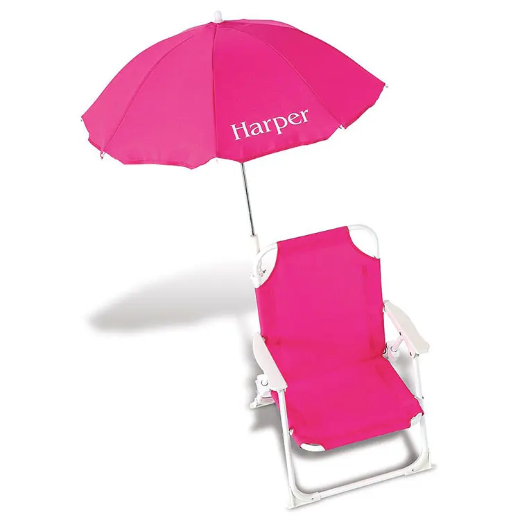 
pvc baby low aluminum fabric canvas backrest small umbrella portable lounger children canopy sun shade folding kids beach chair 