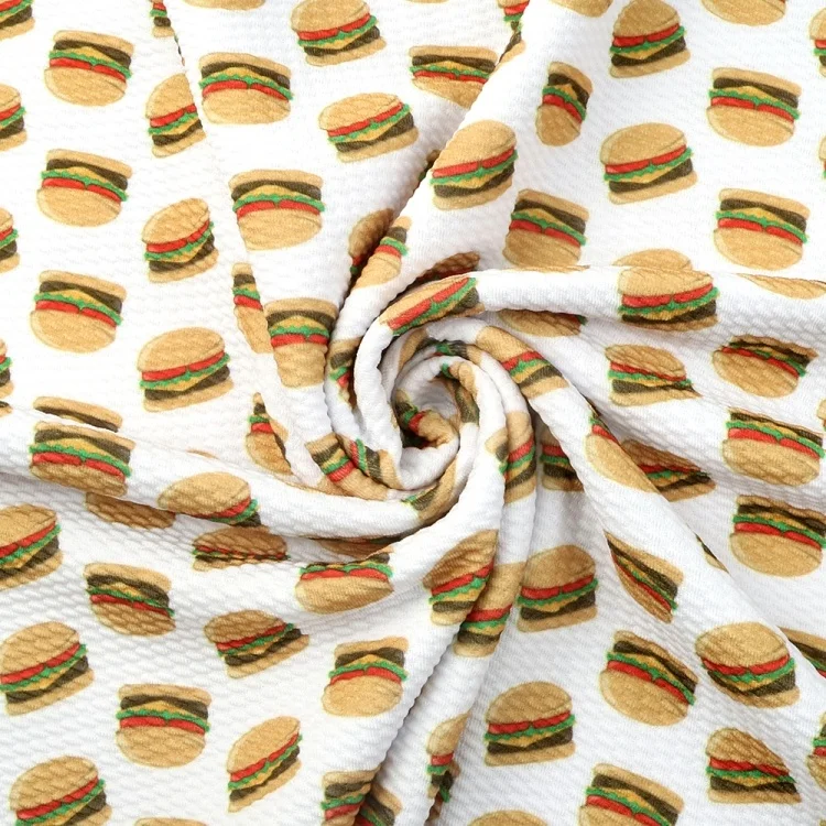 1/2 Yards Wholesale Coffee Beans Hamburger Print Bullet Bubble Knits Spandex Fabric For Diy Baby Bows 19537