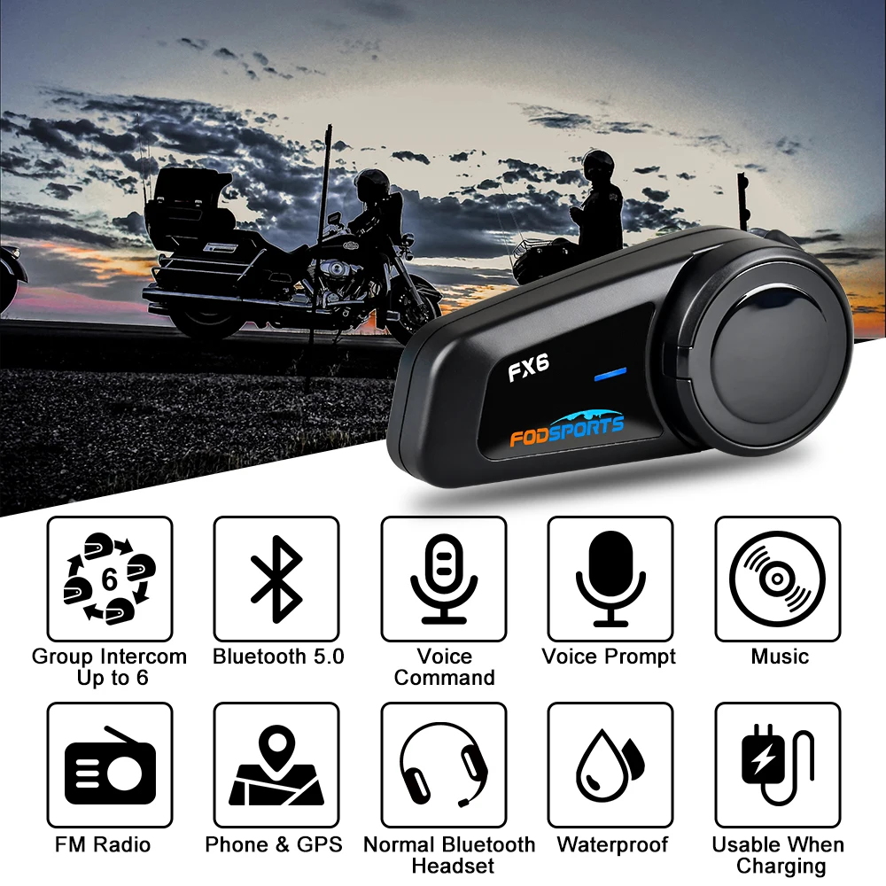 Fodsports FX6 6 Riders intercomunicador para moto bluetooth Interphone Full Duplex motorcycle helmet intercom Headset