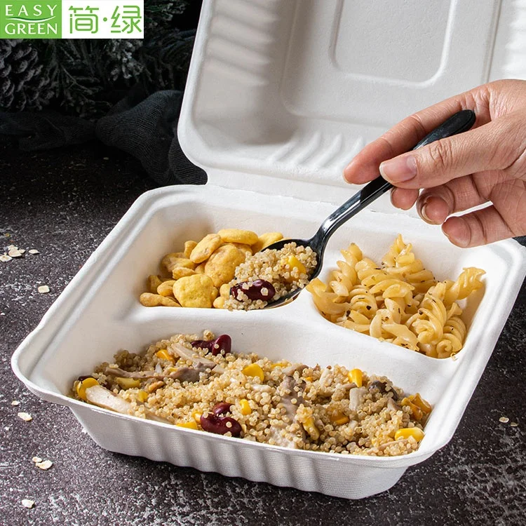 Пищевой compostable микроволновая печь безопасный Ланч-бокс sugarcane bagasse одноразовый биоразлагаемый контейнер для