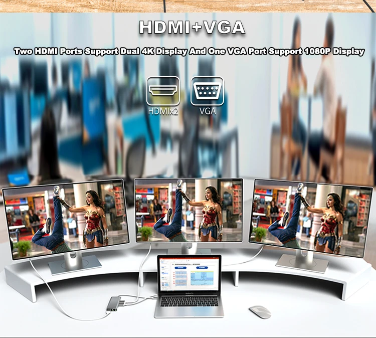 Multifunctional 12-in-1 USB Type C Hub For display link Docking station 4K UHD VGA PD3.0 USB 3.0 Charging Adapter