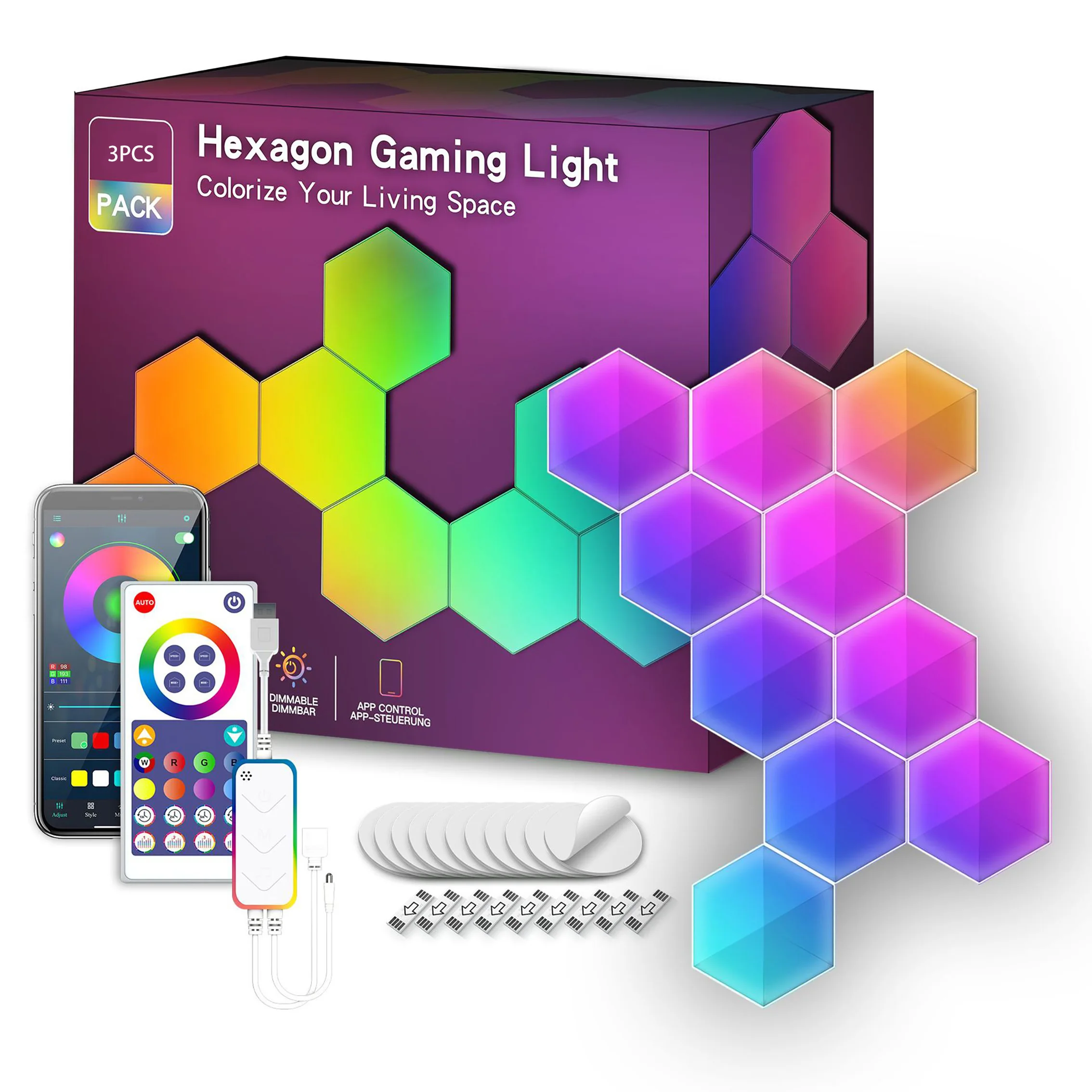 custom standard gaming lighting smart wall light hexagon rgbic magic color 3pcs led quantum lamp