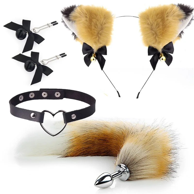 Adult Games Fox Tail Anal Plug Cat Ear Headdress Collar Sex Toys For Women