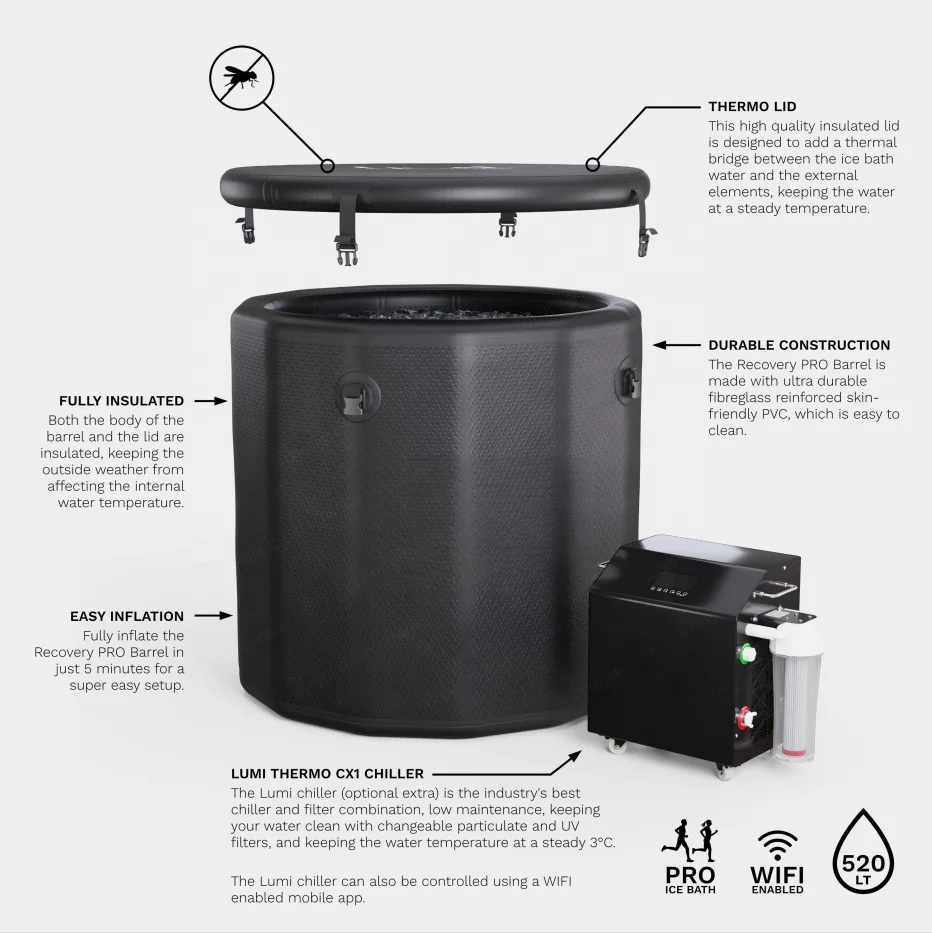 Cold Plunge Portable Bathtub Barrel Inflatable Recovery Pod Blow Up Ice Bath Tub With Chiller