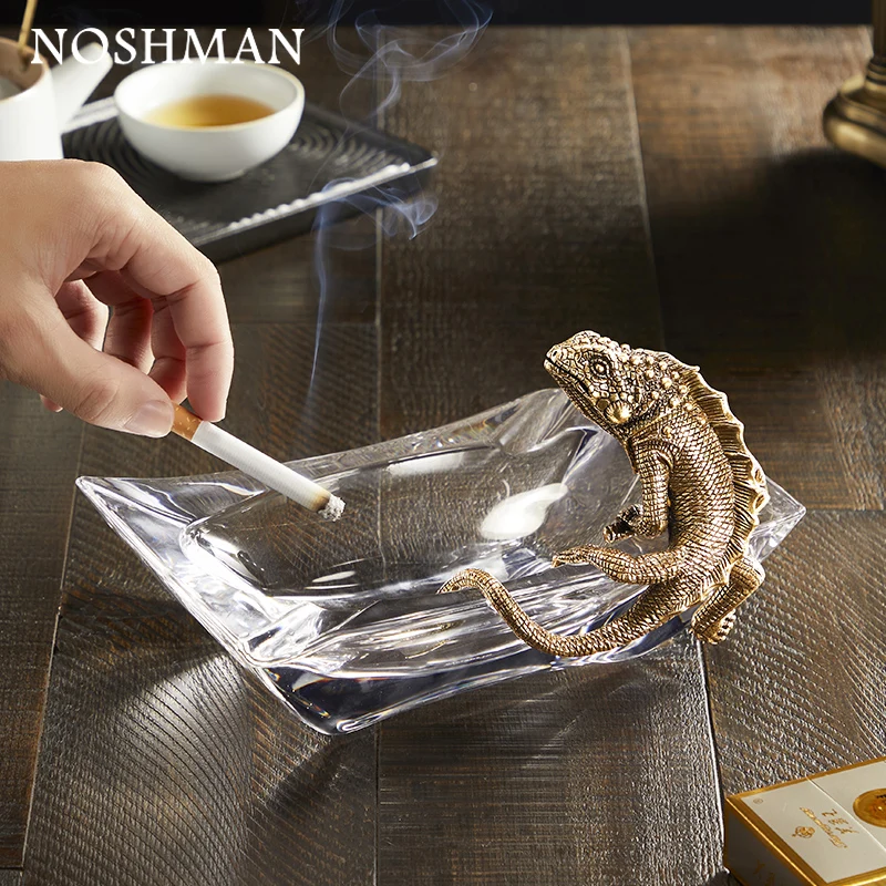 NOSHMAN Luxury household tea table decorations office table decorations crystal glass ashtray crafts gifts lizard ashtray