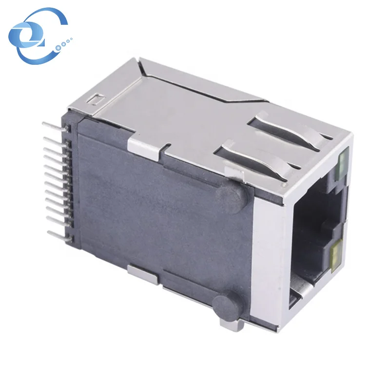 Разъем RJ 45 SMT 100M со светодиодным гнездом, 12-контактный разъем Ethernet RJ45