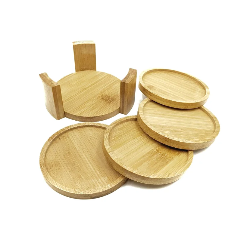 Natural Bamboo Coffee Coaster Bamboo Coaster Set with Holder for Kinds of Cups Table Drink