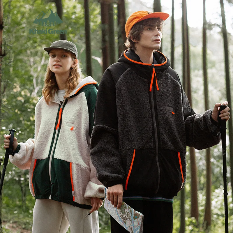 2022 New Thickened Berber Fleece Contrast Color Turtleneck Hooded Zipper Jacket Custom Logo Windbreaker Coat