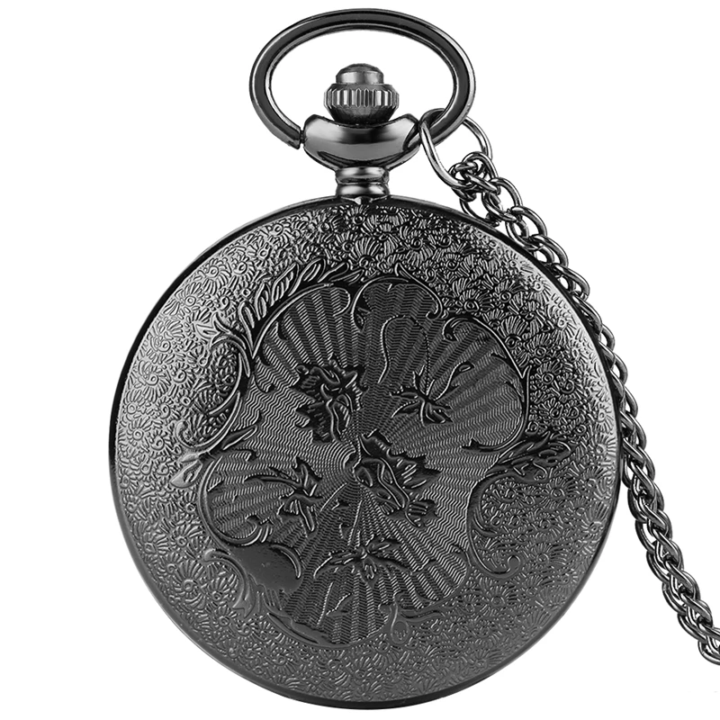 PK1  Black Roman Numerals Quartz Pocket Watch Men Women Black Hollow Case Steampunk Vintage Pendant Necklace  Watch