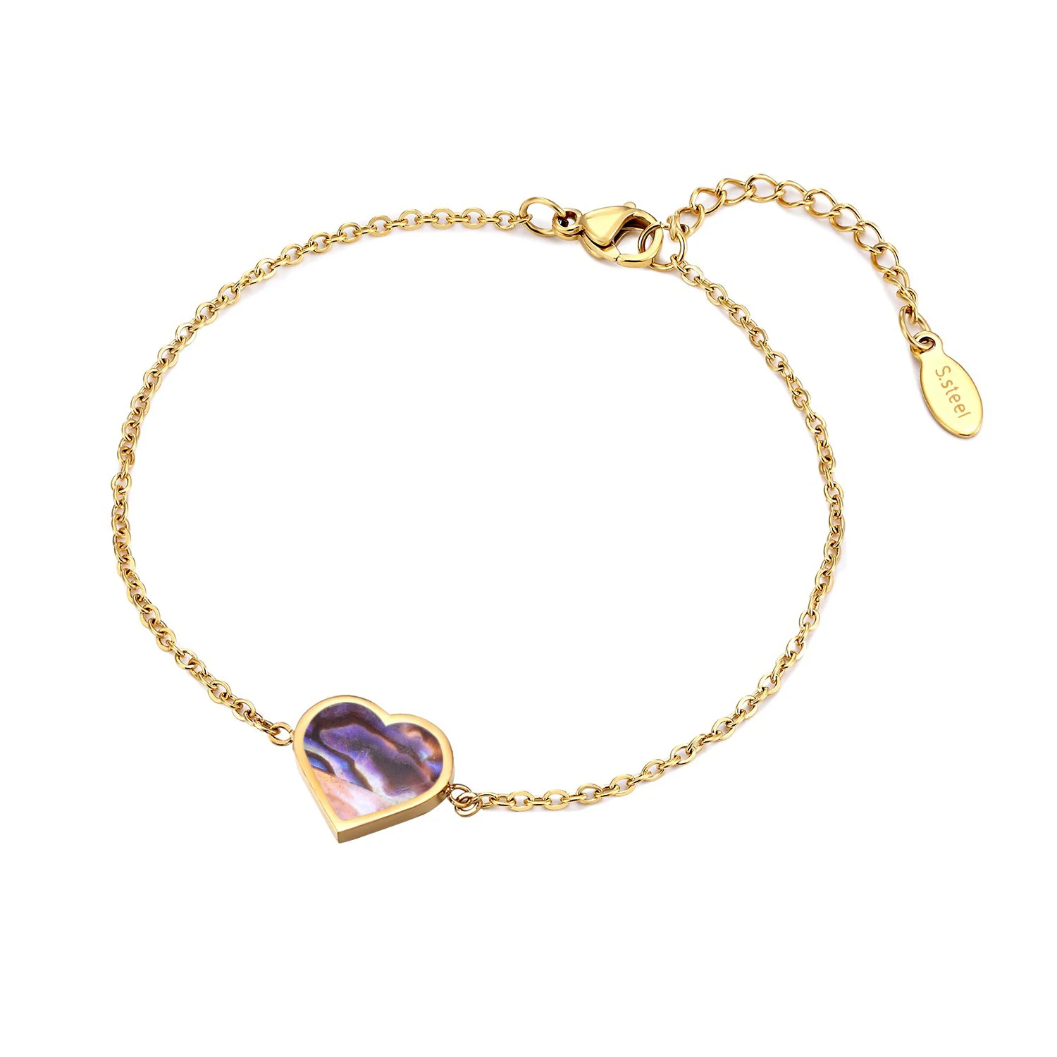 2023 new popular stainless steel mother of pearl heart love charm bracelet set for women jewelry