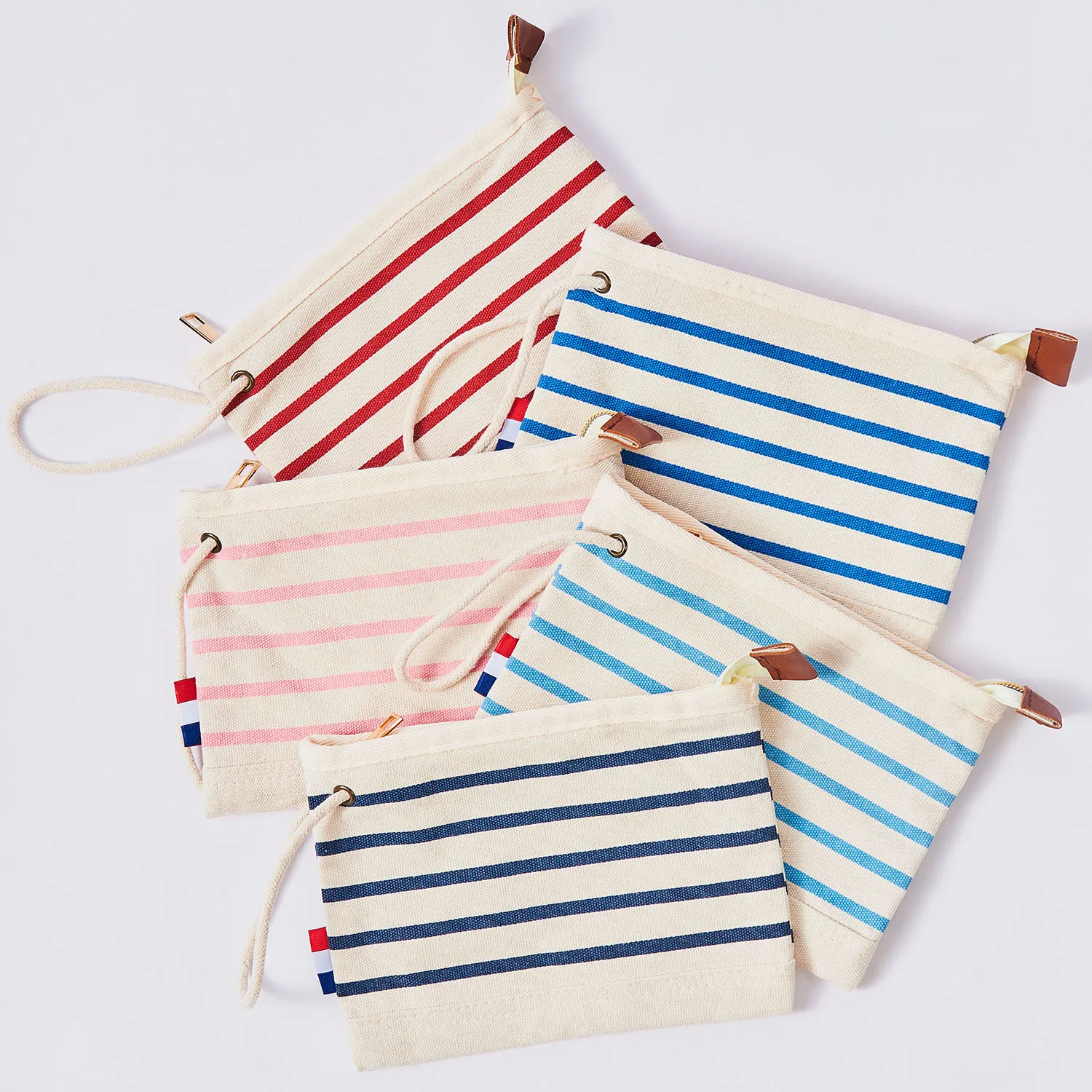 Beauty Stripes Cosmetic Bag Fashion Zipper Makeup Bag French Canvas Accessory Pouch Recycled Organic Cotton Canvas Zipper Pouch