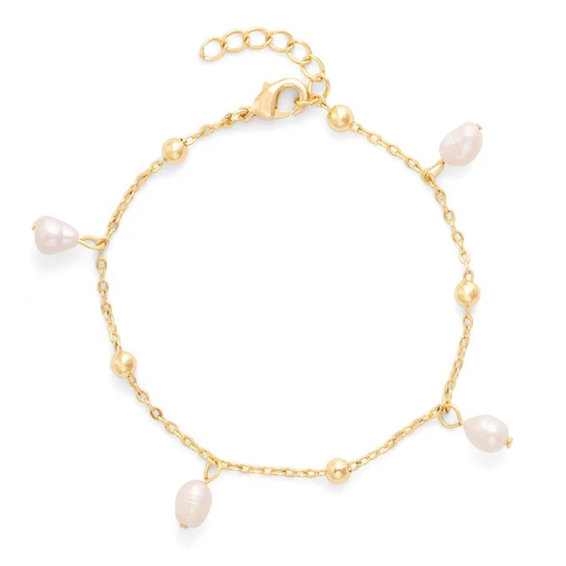 Gemnel Italian Design Wholesale 925 Sterling Silver Gold Plated Beads and Pearl Adjustable Bracelet Girl