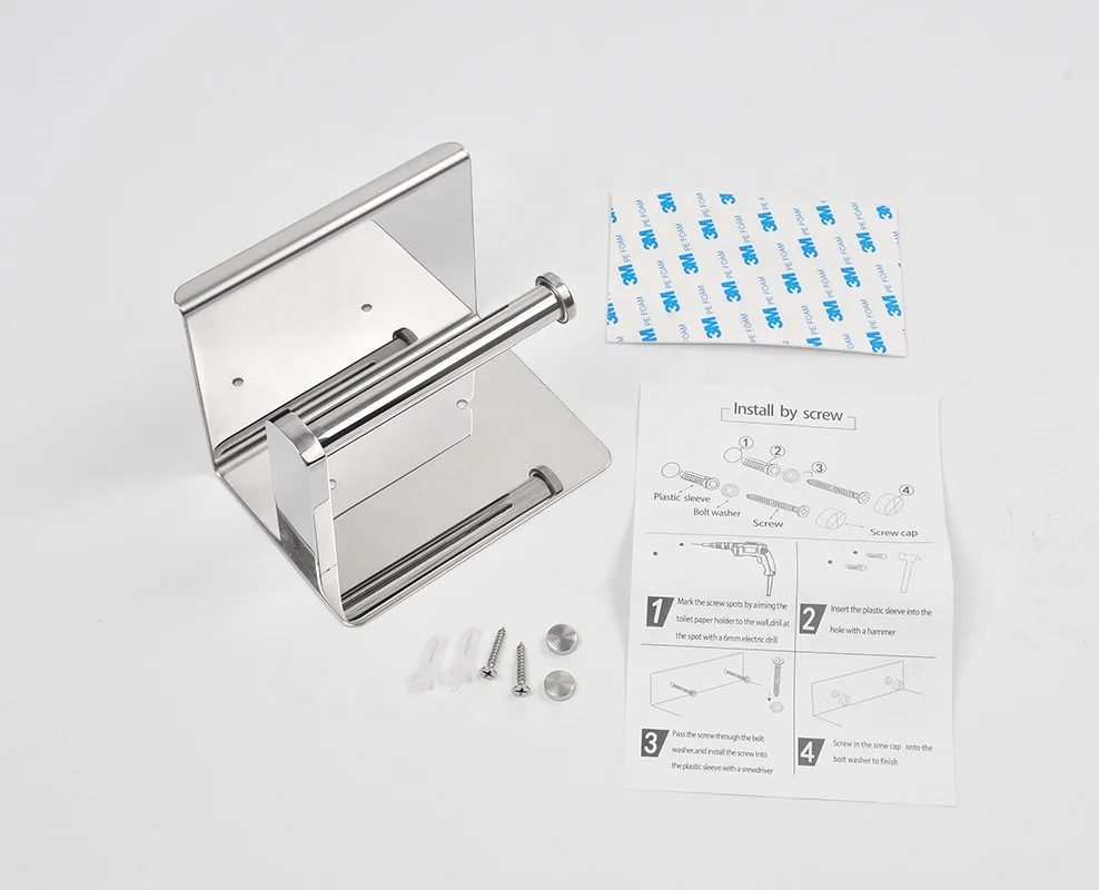 SUS304 Stainless Steel Toilet Paper Holder with Mobile Phone Shelf Bathroom Storage Organizer