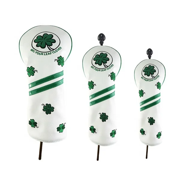 Golf club headcovers driver fairway wood hybrid ut set  PU Leather Four leaf clover lucky club cover Custom logo