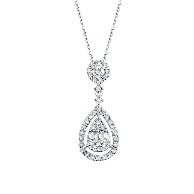 Water Drop Stone Pendant 18k Diamond Necklaces For Women White Gold Pear Wedding Necklace