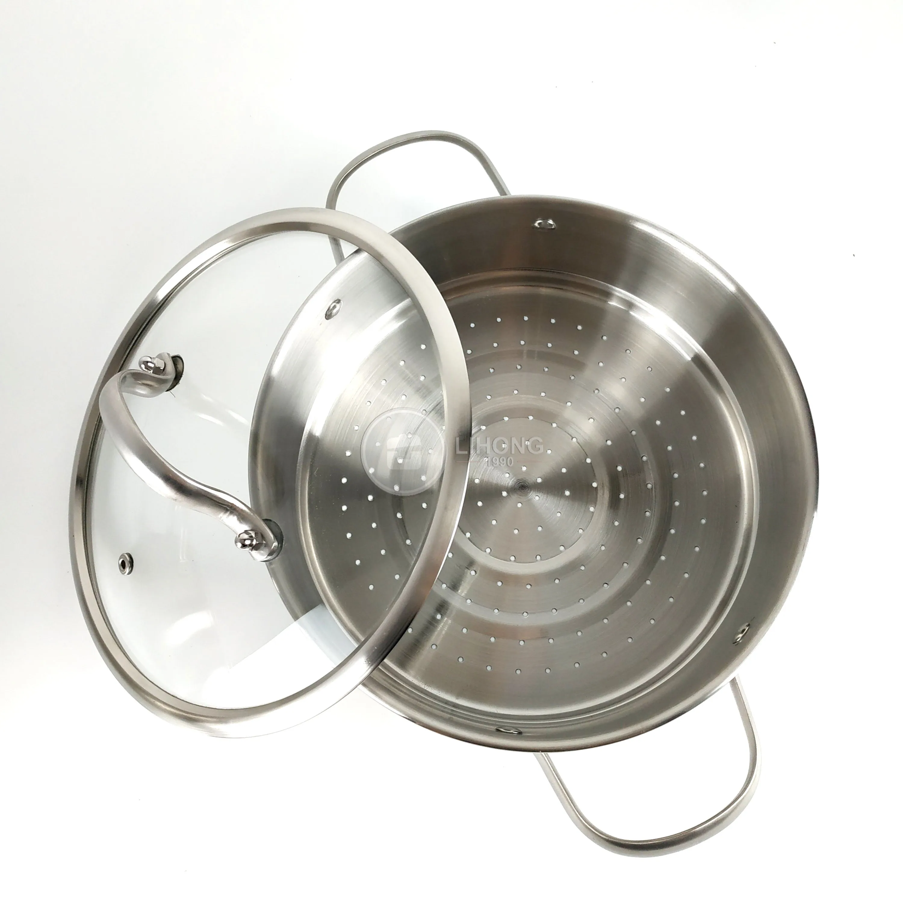 LIHONG Wholesale Stainless Steel Cookware 2 Layer Steamed Milk Pot dIfferent Size and Steaming Rack Soup Pot with Cover
