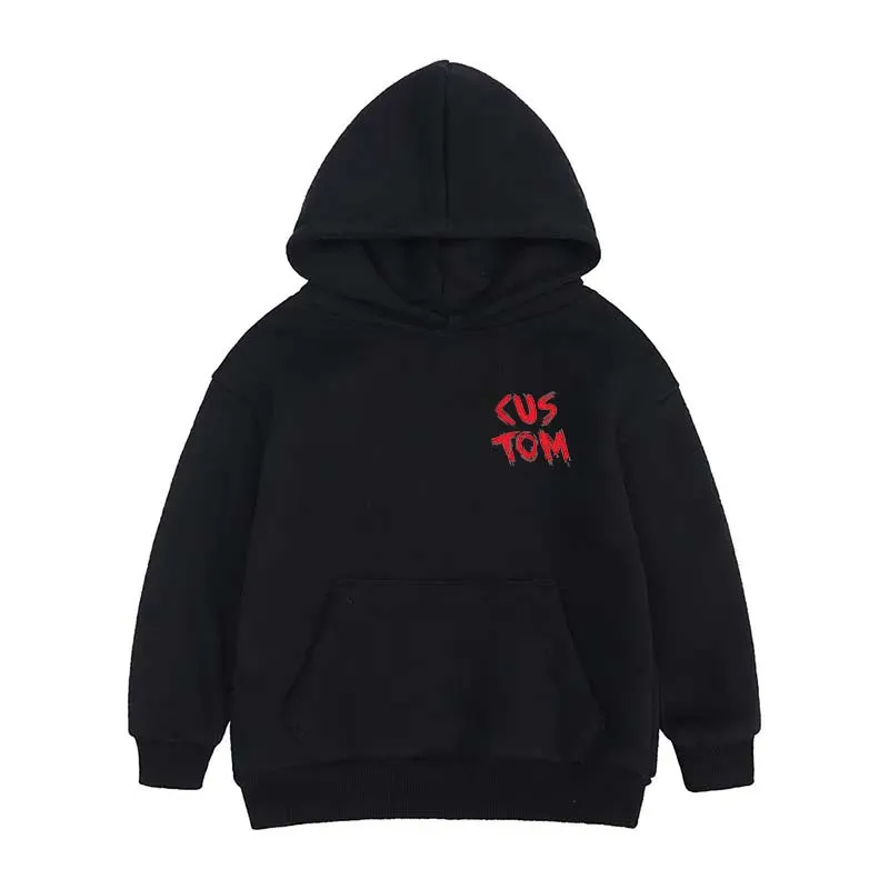 Custom Logo Children Pullover boys Hooded Sweatshirts Cotton Casual black hoodies for kids boy 5 7 11 13 14 15 old years