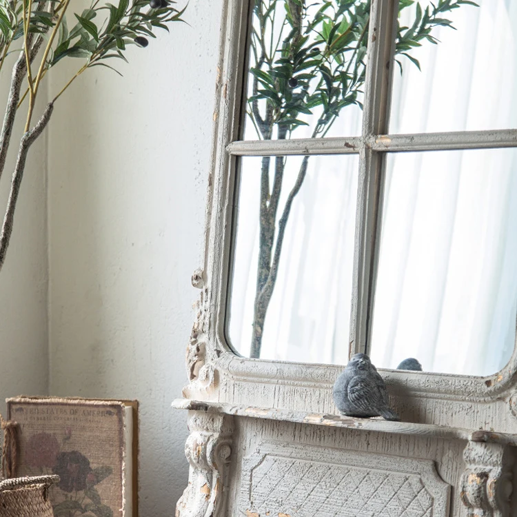 Factory Spot European Style Arch Antique Full Length Large Standing Wooden Mirror Vintage Mirror with Frame