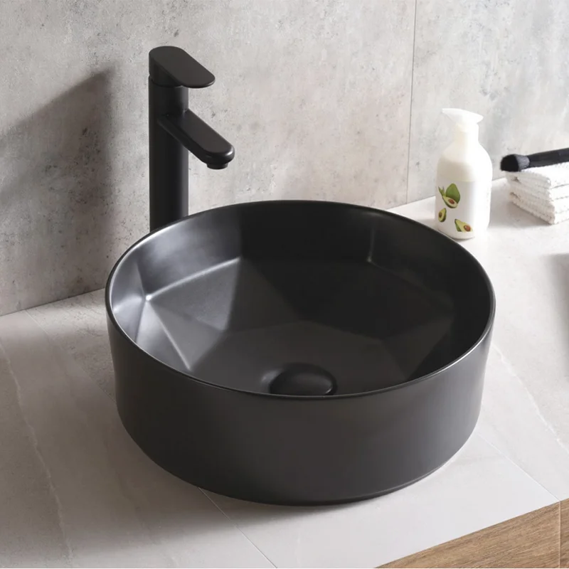 Wholesale modern simple style matt color lavabo countertop ceramic wash basin round black bathroom sink