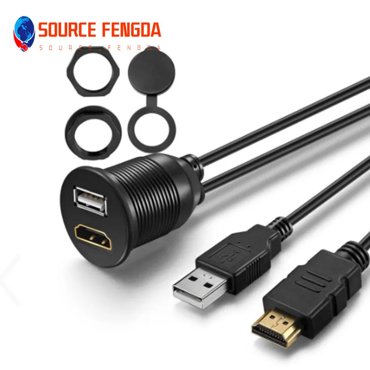 Hot sell USB2.0&HD AUX Extension Flush Mount Cable 1/8 AUX Car Bike Boat Motor