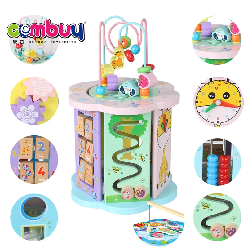 Multifunctional treasure box garden bead maze activity game baby wooden cube toy